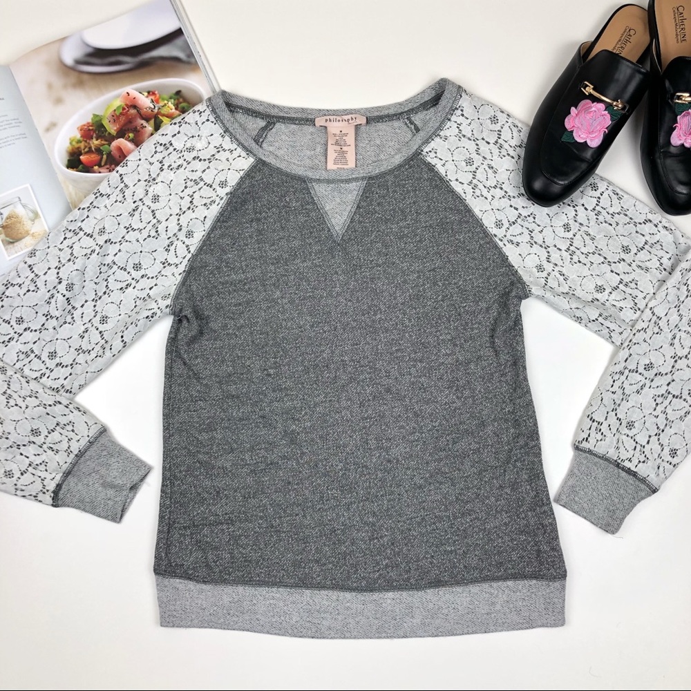 ✈️ Philosophy scoop neck pullover lace sleeves